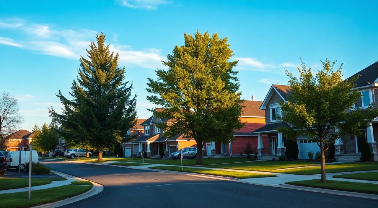 Rue résidentielle à Saint-Hubert avec maisons modernes